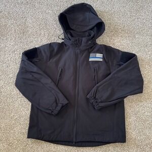 Tactical Black Hooded Zip Up 12 Pocket Drawstring‎ Jacket Size XL